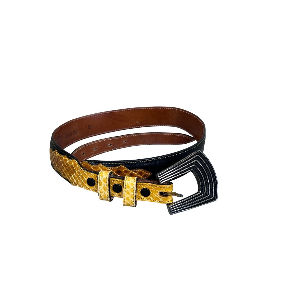 Tony Lama‎ Belt Women's Snakeskin Leather Silver Buckle Western Vintage 28